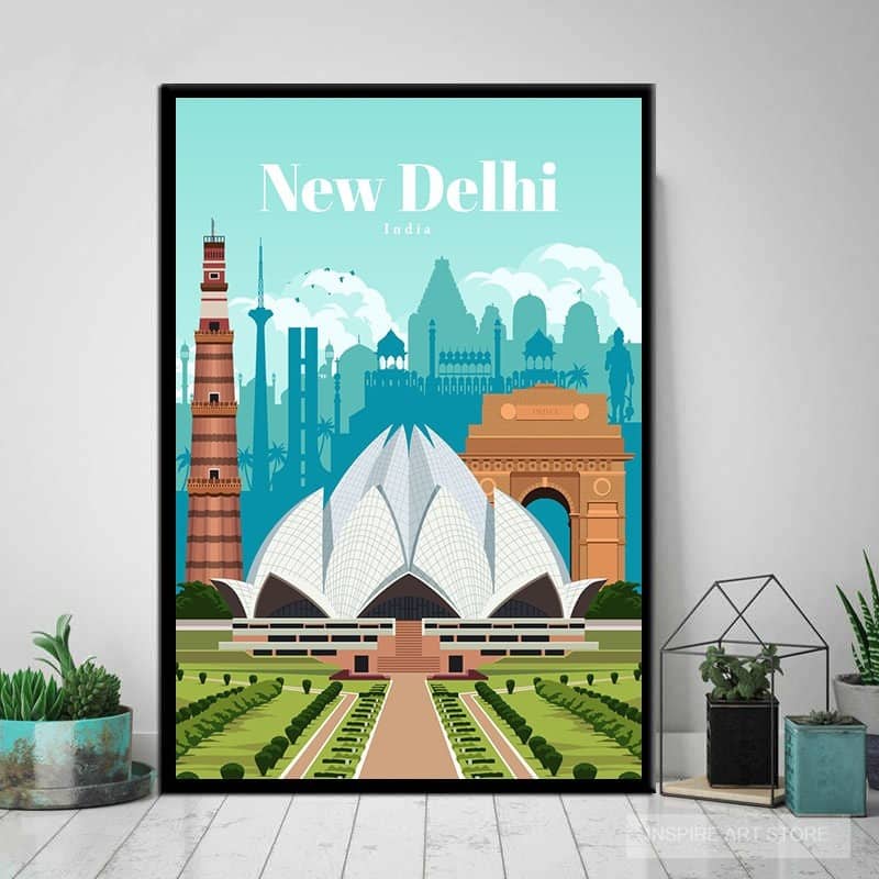 New Delhi Retro Travel Print