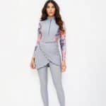 Modest Trendy light grey pink purple botonical Burkini