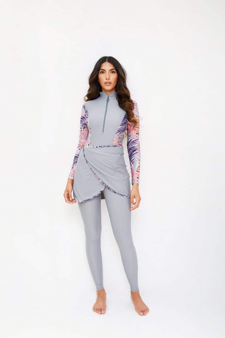 Modest Trendy light grey pink purple botonical Burkini