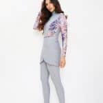 Modest Trendy light grey pink purple botonical Burkini