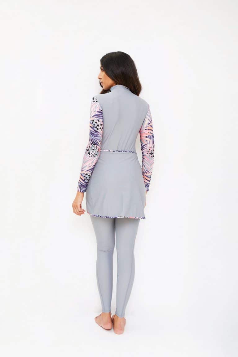 Modest Trendy light grey pink purple botonical Burkini