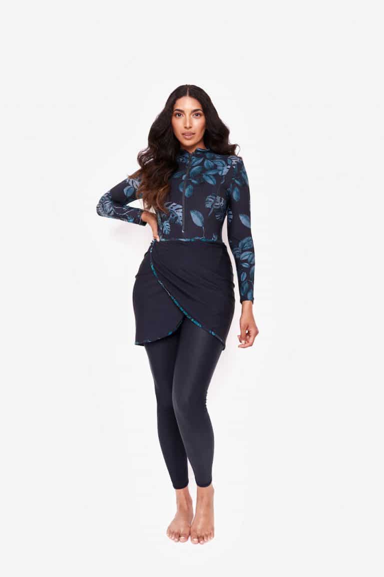Modest Trendy Botonical Navy Blue Burkini
