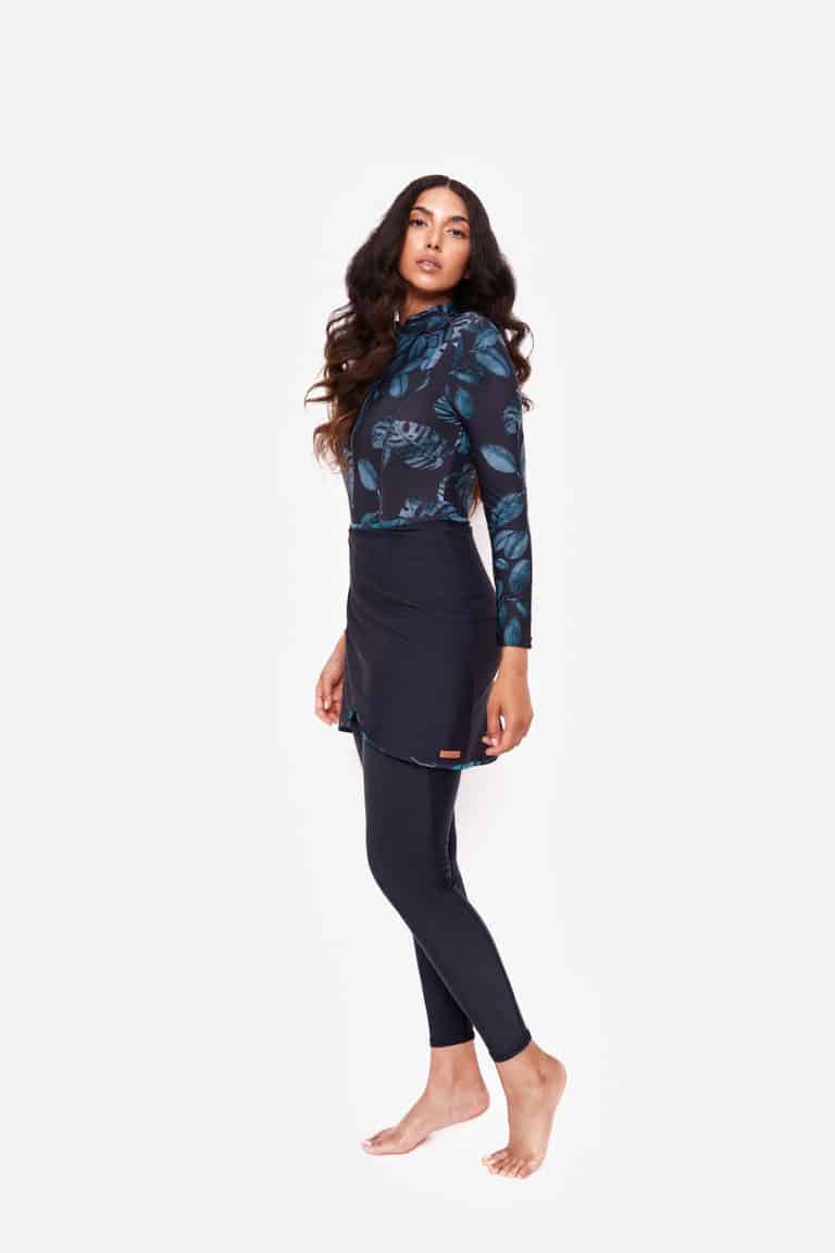 Modest Trendy Botonical Navy Blue Burkini