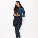 Modest Trendy Botonical Navy Blue Burkini