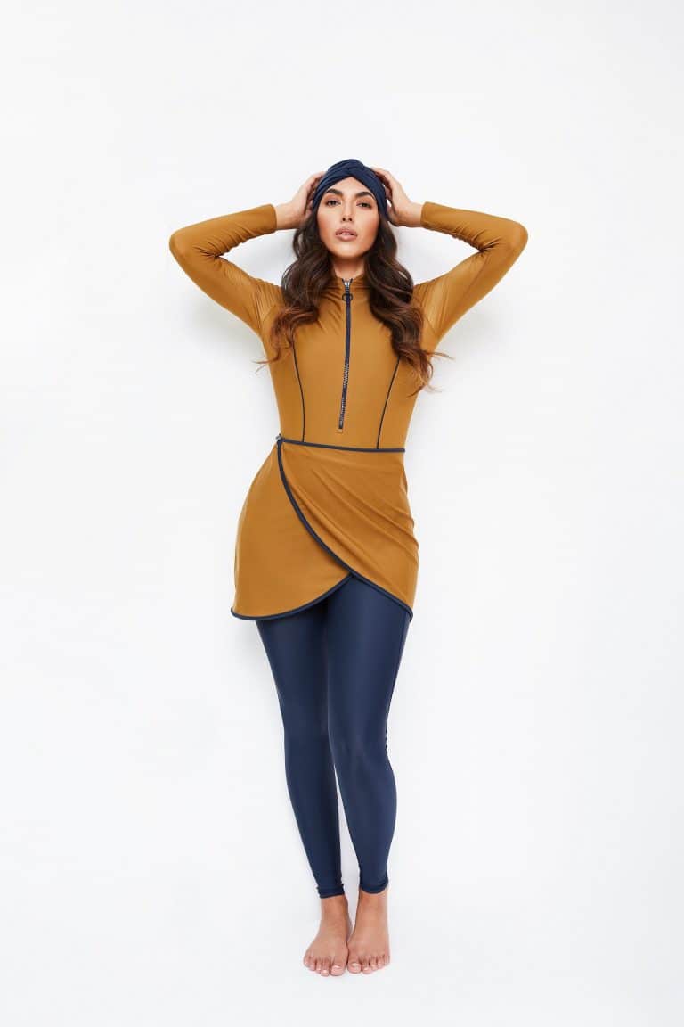 Modest Trendy Orange Navy Blue Burkini