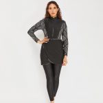 Modest Trendy Black White Botonical Burkini