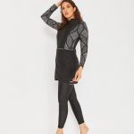 Modest Trendy Black White Botonical Burkini
