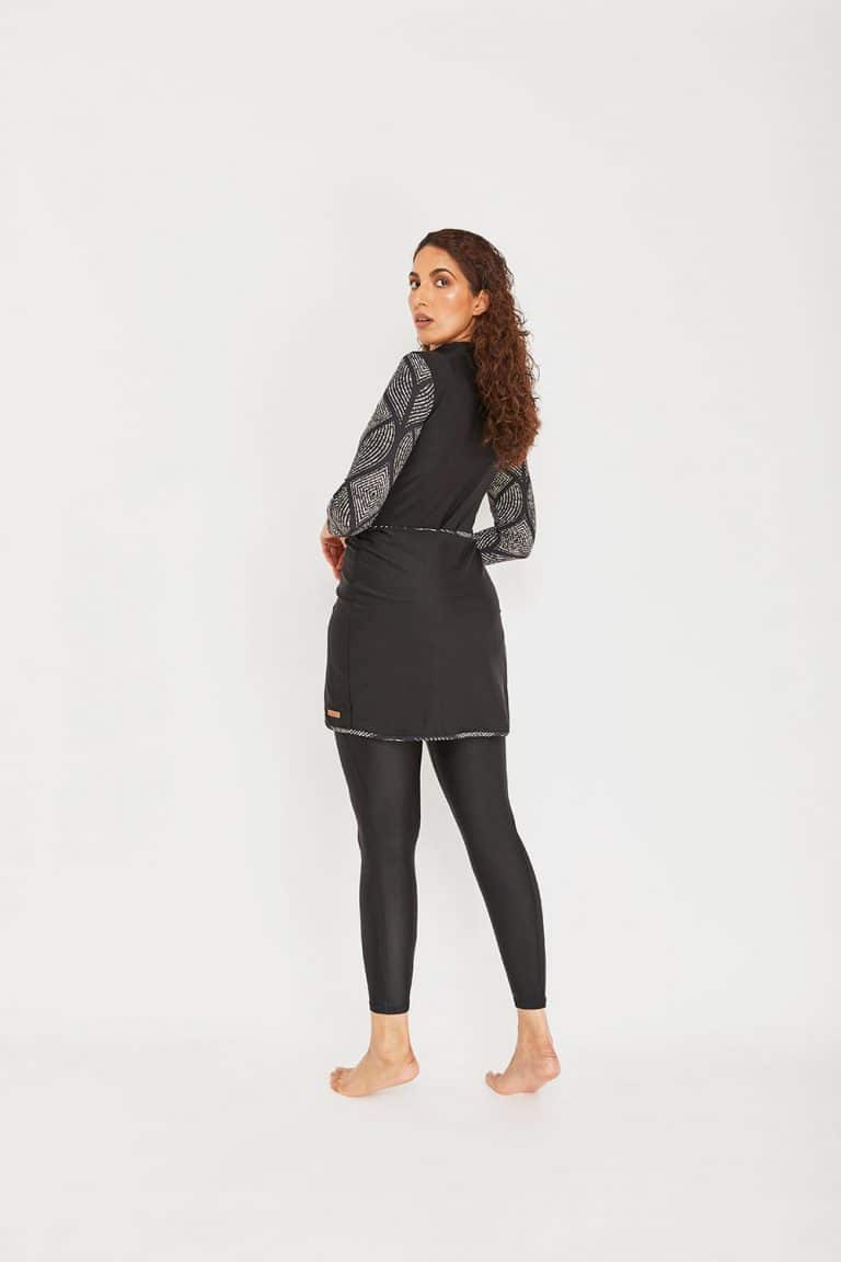 Modest Trendy Black White Botonical Burkini